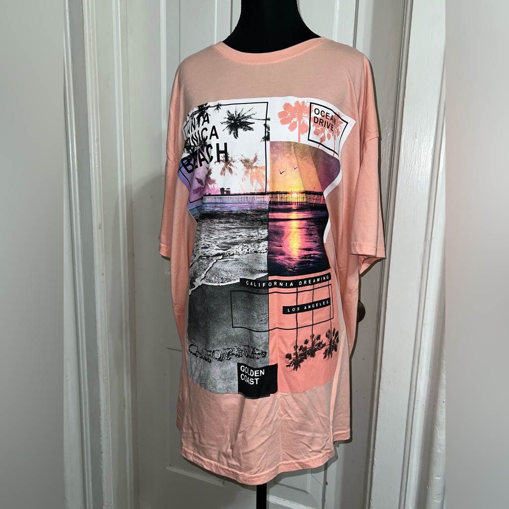Vibe Coral Graphic Tee 3xl Men's Beach Summer Long Pink Soft Ocean Drive Womens